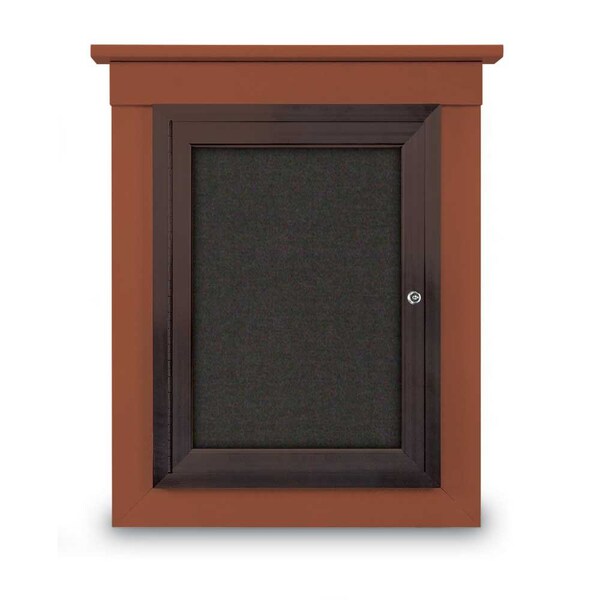 42"x32" 2-Door Enclosed Letterboard, Header, Black Felt/Cherry